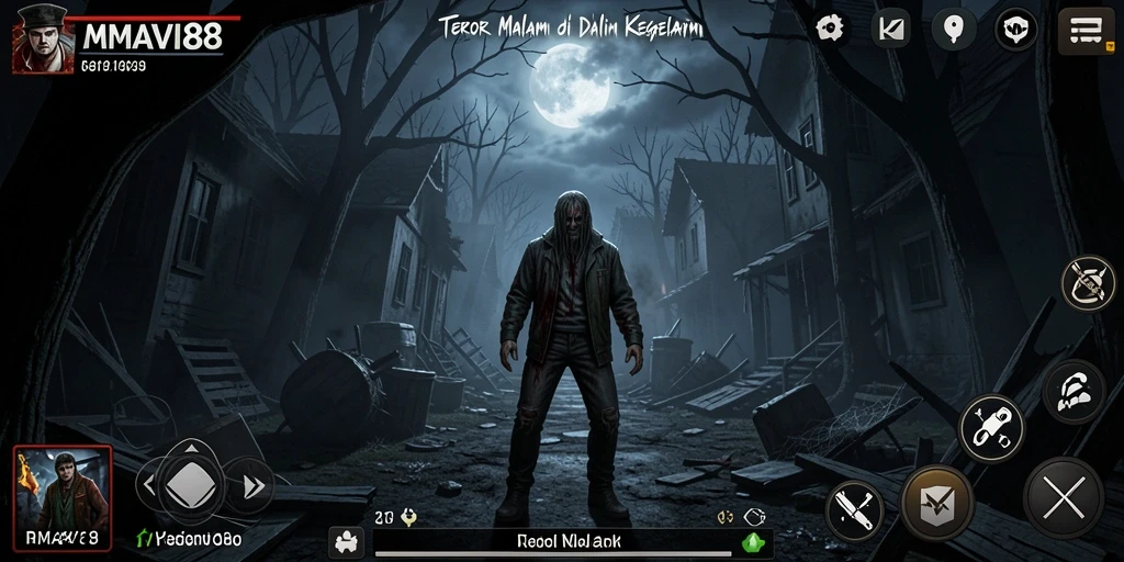 Screenshot gameplay AMAVI88 menampilkan suasana menyeramkan dan ketegangan yang mendalam.