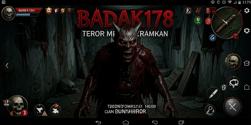 Screenshot menunjukkan pemain menjelajahi lingkungan mencekam di BADAK178.