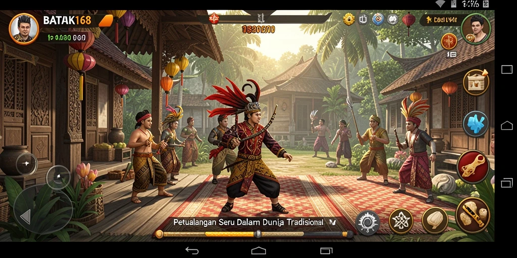 Tampilan gameplay <strong>BATIK168</strong> dengan karakter yang menjelajahi dunia batik.