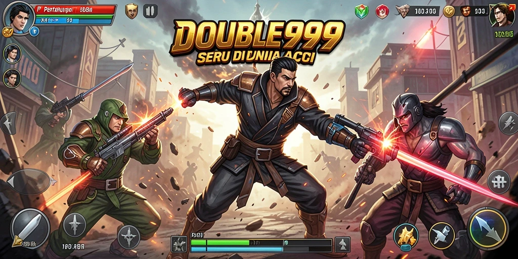 Screenshot menampilkan pertempuran seru dalam DOUBLE999 dengan aksi yang mengagumkan.