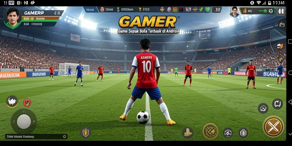Screenshot gameplay GAMERP menunjukkan aksi seru lapangan sepak bola.