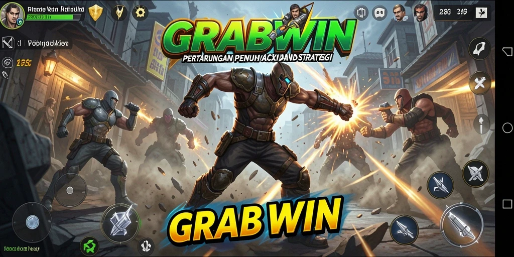 Screenshot dari gameplay GRABWIN yang menampilkan pertarungan epik.