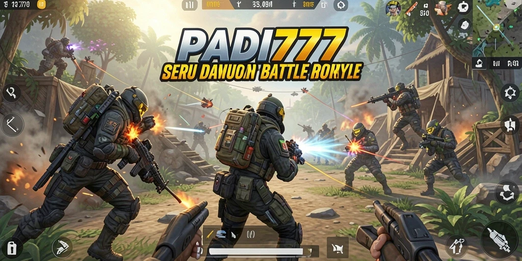 Screenshot PADI777 menampilkan aksi pertempuran Battle Royale yang mendebarkan.