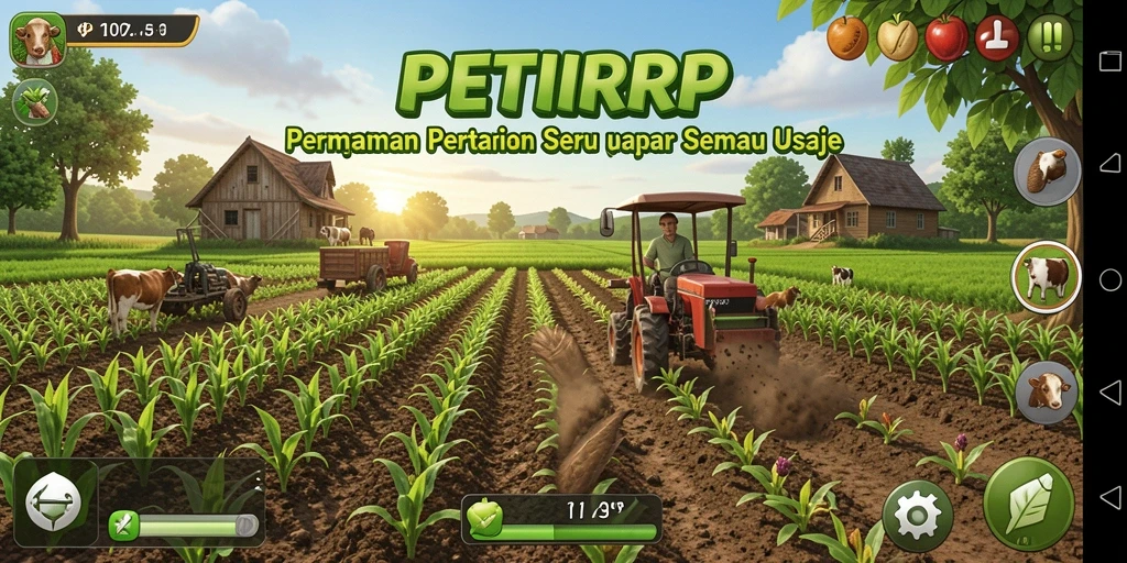 Screenshot gameplay PETIRRP menampilkan aktivitas bertani yang menarik.