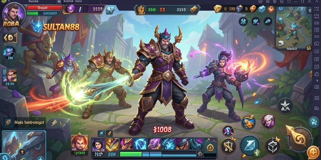 Screenshot menampilkan aksi seru dalam pertempuran MOBA.